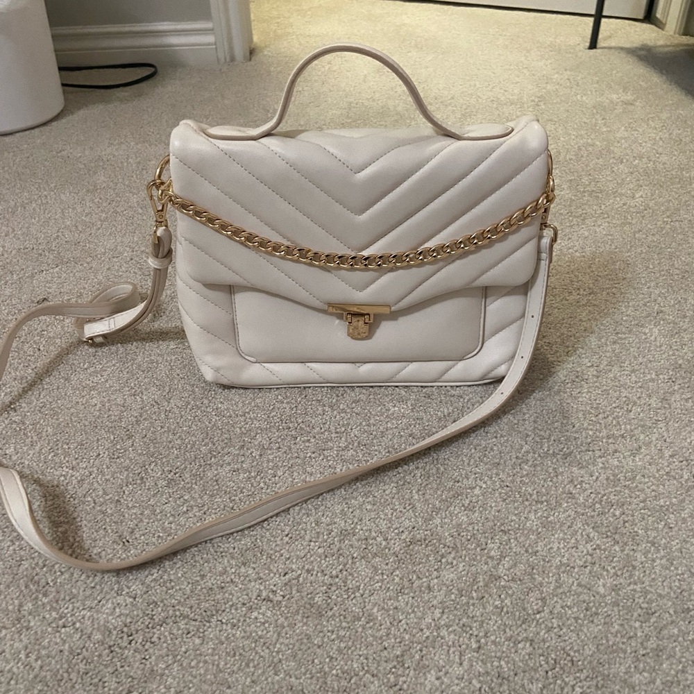 A New Day Cream and Gold Crossbody Bag with Quilted Design